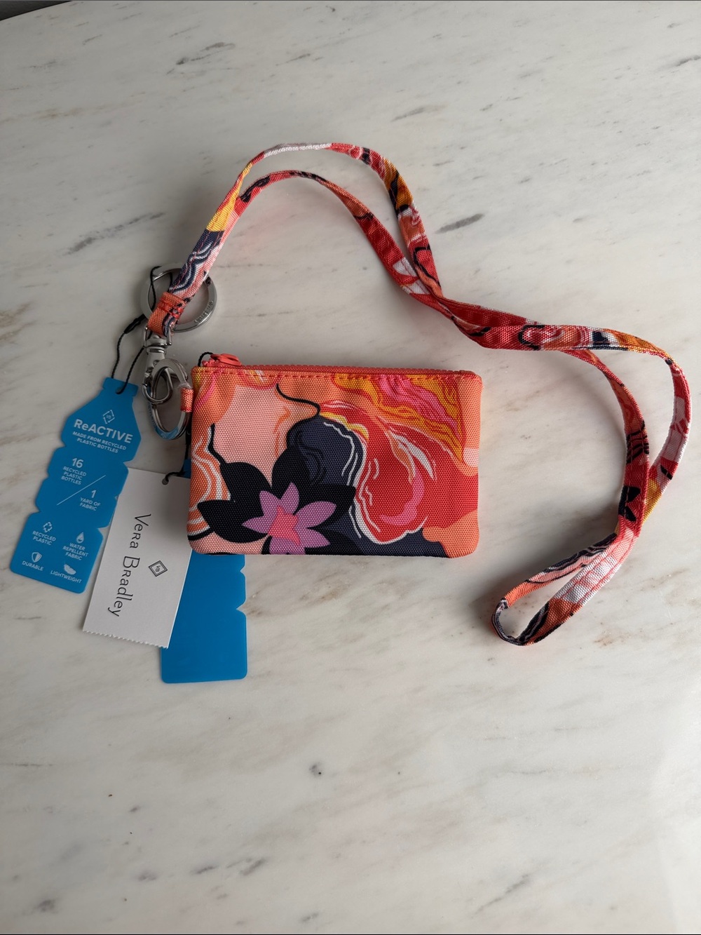 Vera Bradley ReActive Coral Floral Lanyard Card Pouch